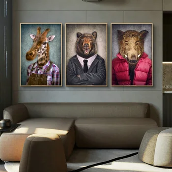 

Nordic Art Giraffe Animals in Worker Clothing Canvas Art Posters And Prints Abstract Canvas Paintings On the Wall Art Pictures