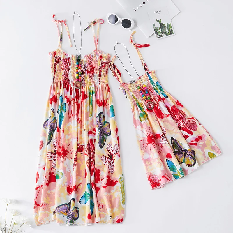 Summer Family Dress Mother and Daughter Matching Outfits Bohemian Beach Floral Sundress Dresses For Mom Girl Family Look Sets - 5