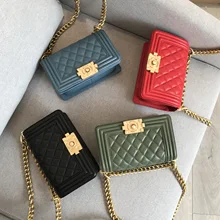 Женская сумка из натуральной кожи с цепочкой и ромбовидной решеткой, сумка на одно плечо, универсальная женская посылка из овечьей кожи