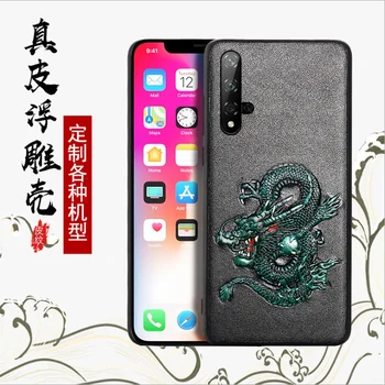 

New The Genuine Leather Handmade Creative Emboss Case For fitted huawei mate 9 10 20 P9 p10 p20 p30 lite pro p smart 2019 Cover