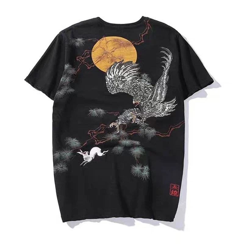 

Embroidered Eagle Pattern Oversized Loose Short Sleeve T Shirt Men Summer New Quality 100%Cotton Fashion Luxury Camiseta Hombre