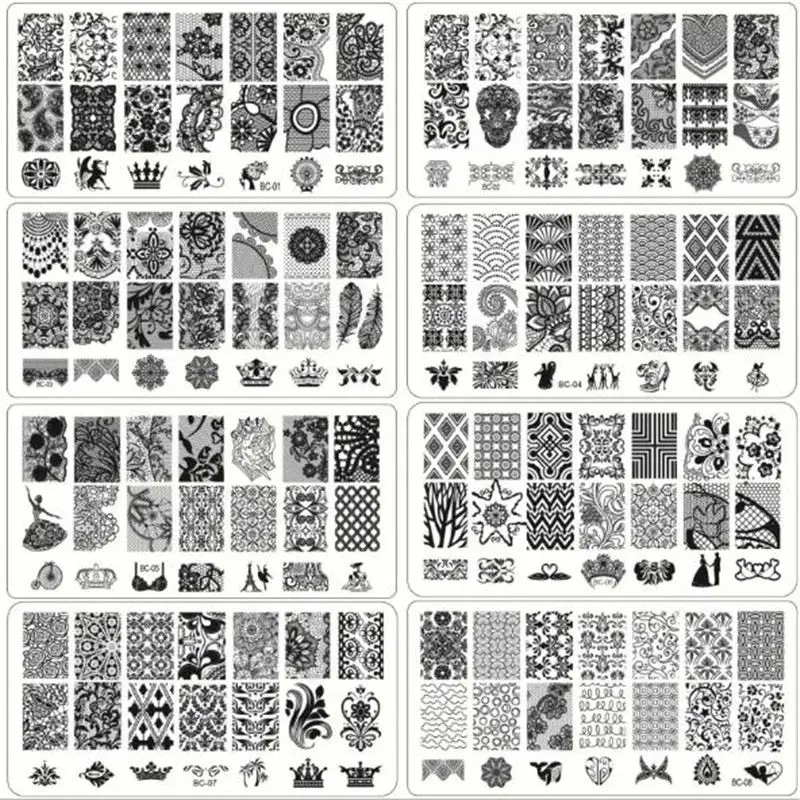 Дизайн рисунок для нейл-арта штамп штамповки пластины DIY лак для ногтей, печать кружева цветок перо Маникюр Шаблон оптом