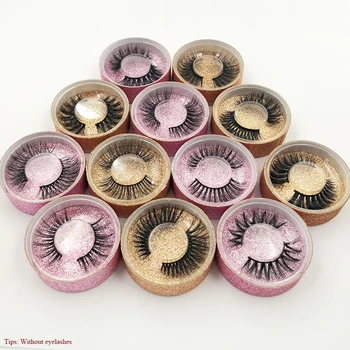 

Wholesale ８Colors Round Eyelash Box False Eyelashes Packaging Box Fake 3D Mink Lashes Box Faux Cils Strip Diamond Magnetic Case