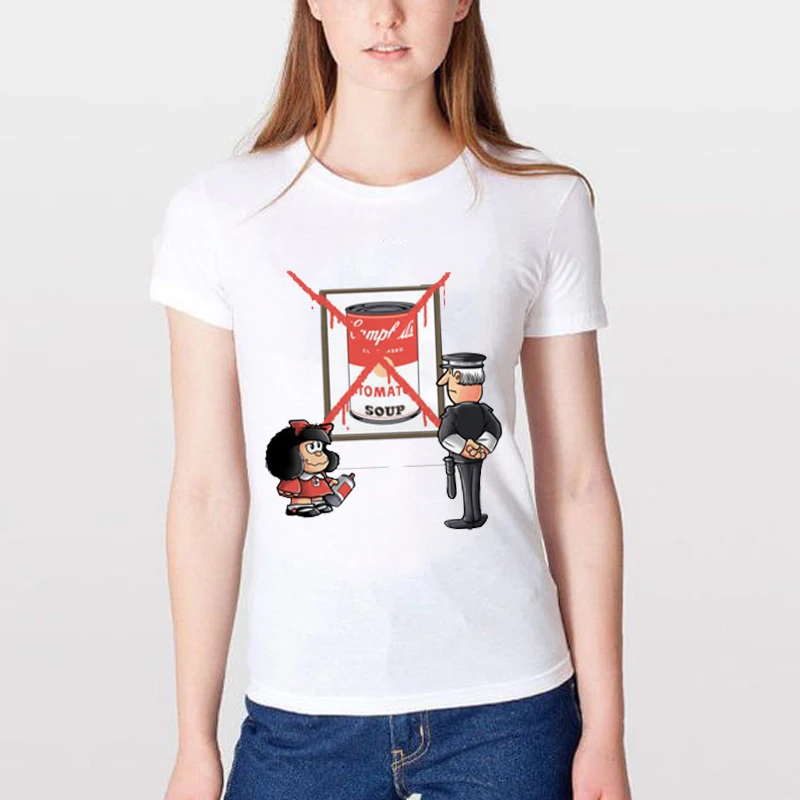 Футболка с коротким рукавом Quino, женская футболка Pkorli PAZ Mafalda, Женская забавная футболка с круглым вырезом, женские топы, футболки, Camiseta Mujer