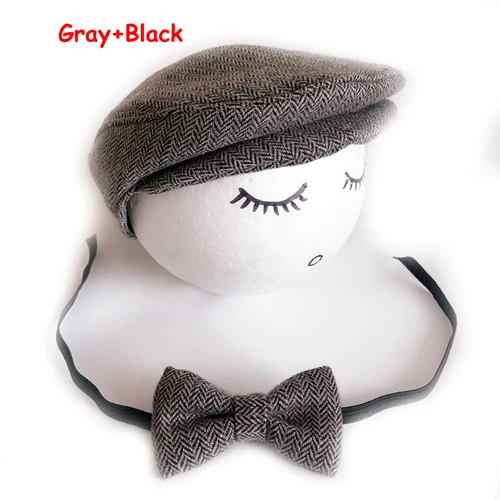Gray Black Вязаная крючком Детская шапка и галстук ручной работы для новорожденных реквизит для фотосессии детская шапочка - Цвет: Gray Black