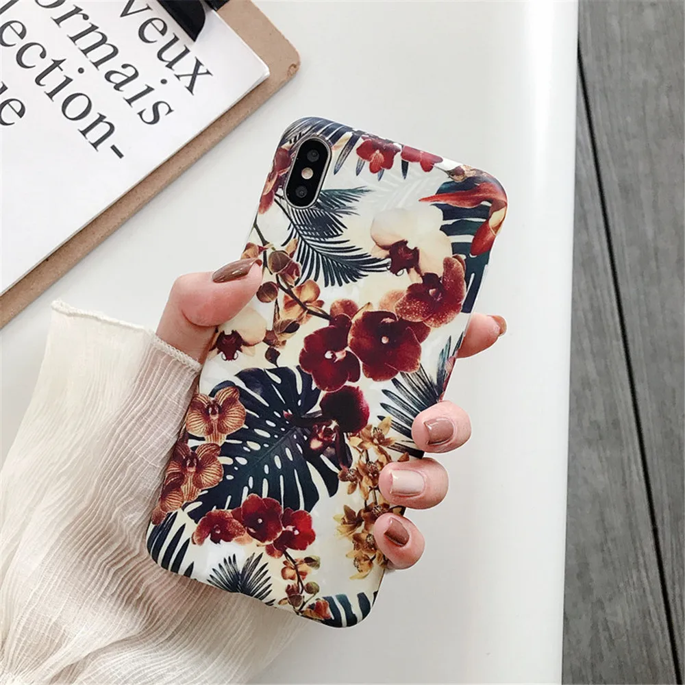 Lovebay ретро красочные цветы чехол для телефона для iphone 11 Pro XR XS Max X 6 6S 7 8 Plus лист матовый мягкий IMD арт задняя крышка с цветочным рисунком