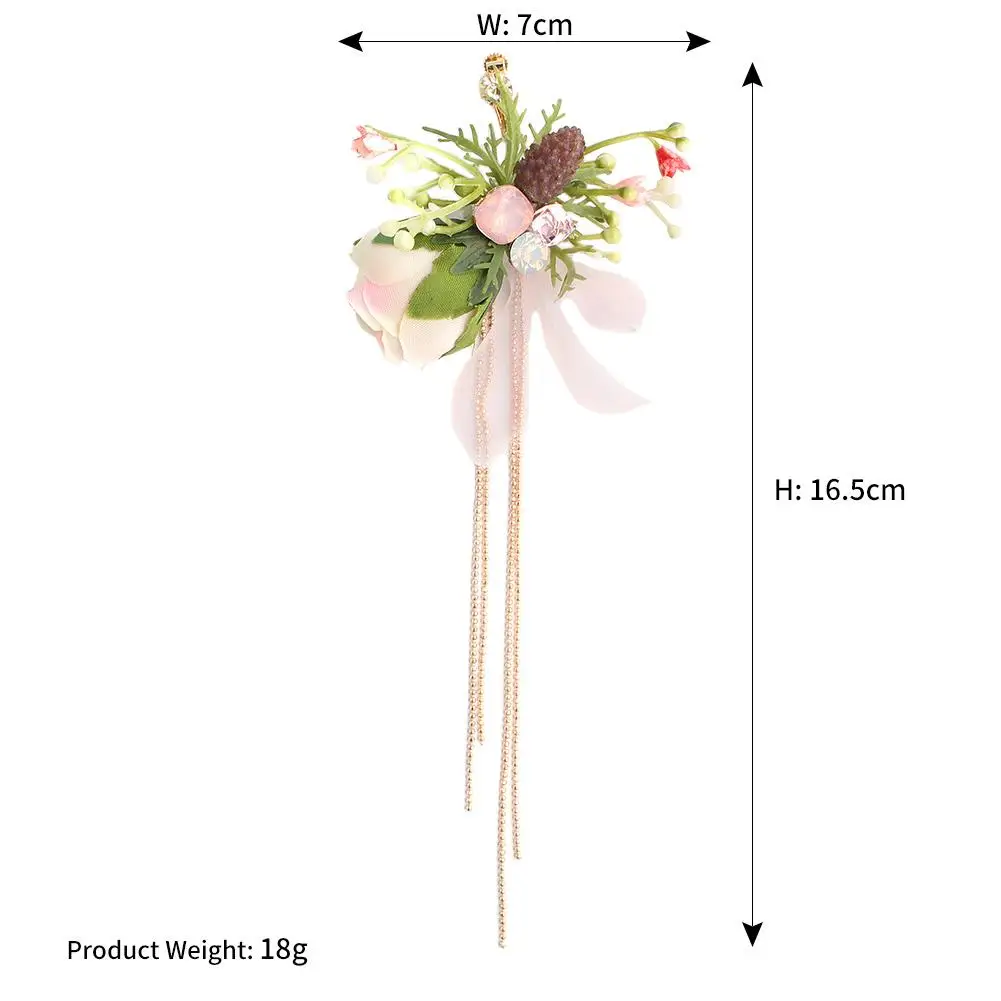 Drop Tassel Women Earrings Long Fringe Dangle Earrings Fabric Simulation Flowers Vintage Fashion Jewelry