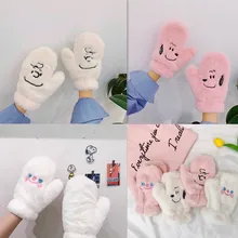 Милые Мультяшные перчатки для женщин, зимние женские перчатки из толстого плюша, женские перчатки для девушек, теплые перчатки для рук, наручные перчатки для взрослых