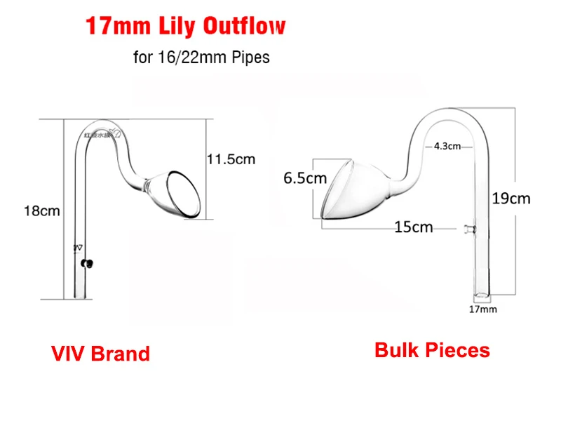 VIV качество ada класс 1 стекло Лилия динамик поток потока для аквариума фильтр трубы и водяной насос - Цвет: 17mm Lily Outflow