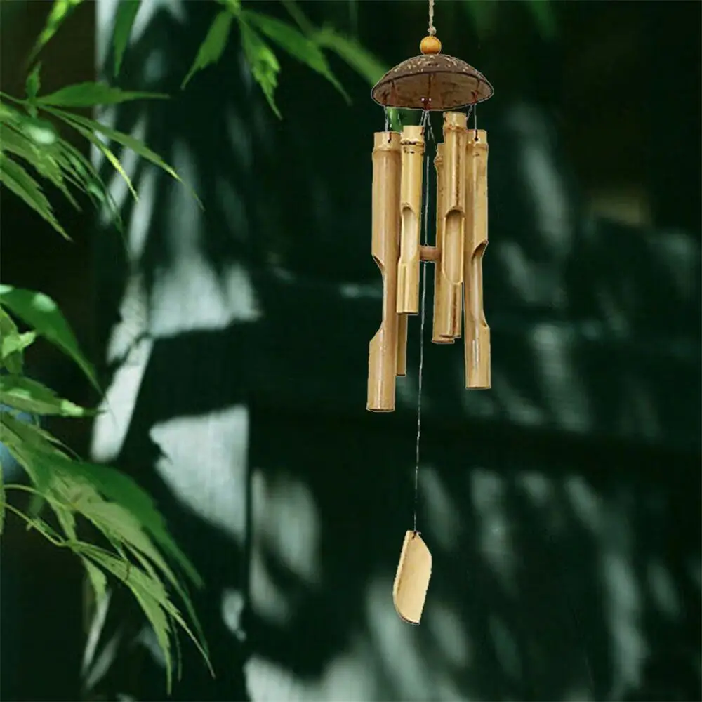 

46cm Long Bamboo bells Wind Chimes and Coconut Fair Trade Wind Chime Outdoor Garden Decoration Birthday Gifts to Friend &xs