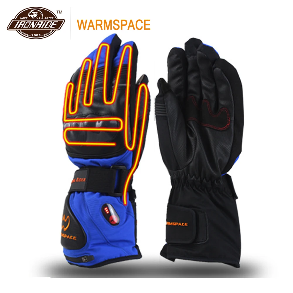 Зимние Мотоциклетные Перчатки WARMSPACE, перчатки с подогревом, водонепроницаемые мотоциклетные перчатки для верховой езды, защитные перчатки с подогревом для мужчин и женщин - Цвет: WS-GA850A-Blue