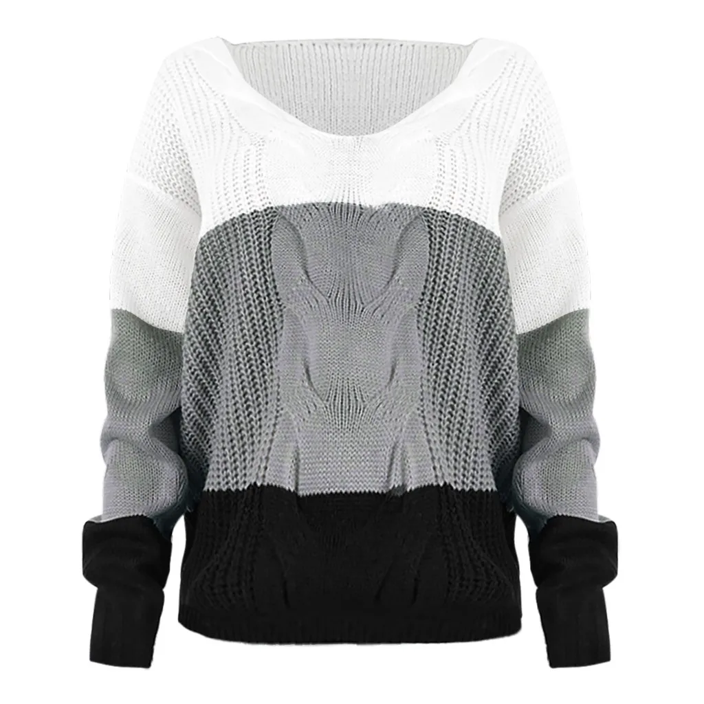 Женский свитер, Повседневный, v-образный вырез, Maglione, пэчворк, свитер, кардиган для женщин, длинный рукав, топы, свободный, Джерси, mujer invierno L826