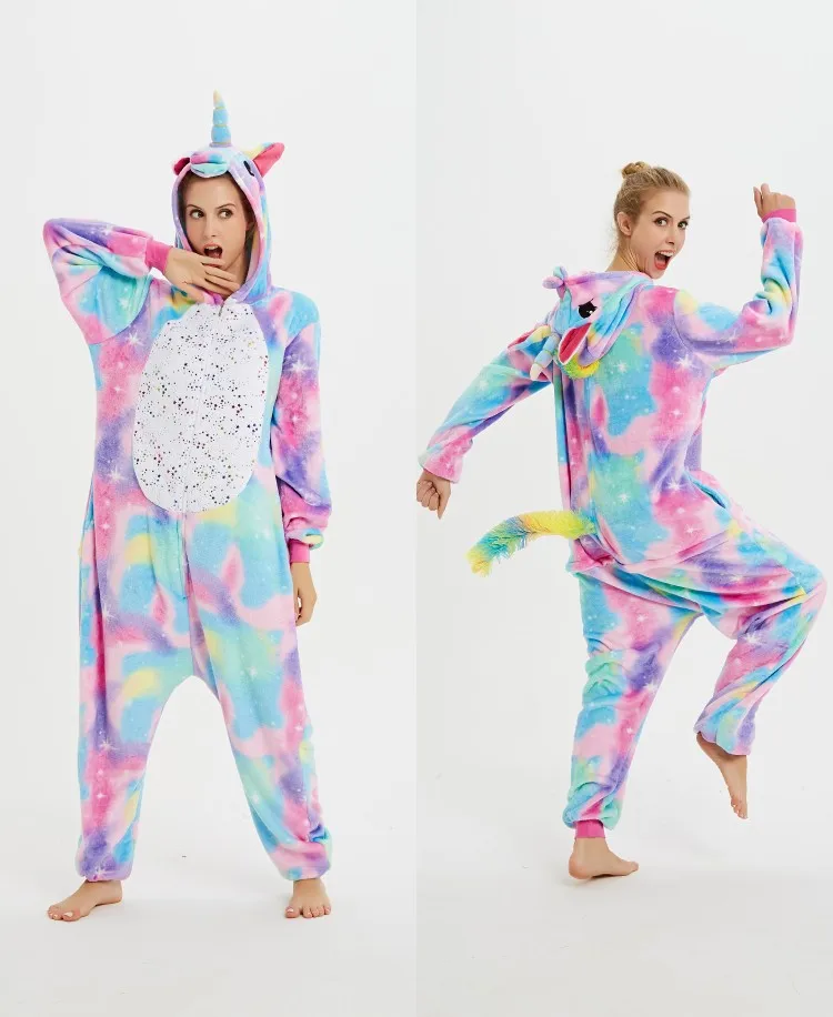 Women Kigurumi Unicorn Pajamas Sets Flannel Animal Stich Pajamas kits Winter warm unicornio Nightie Pyjamas Sleepwear Homewear - Цвет: Hot stamping