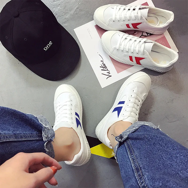 

Yuan bu Versatile White Shoes Women's 2019 Spring Korean-style Thick Bottomed White Canvas Shoes Student Lace-up Casual Board Sh