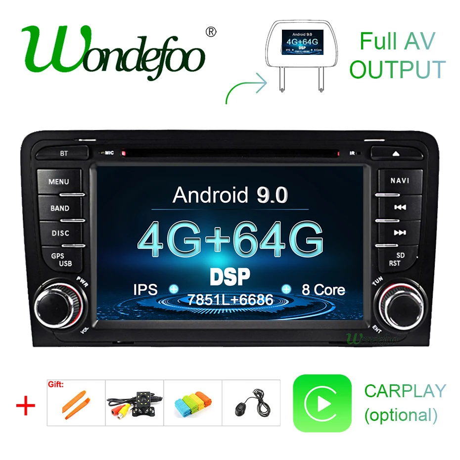 Perfect DSP IPS Android 9.0 4G 64G 2 DIN CAR DVD GPS For Audi A3 8P 2003-2012 S3 2006-2012 RS3 Sportback 2011 multimedia player 0