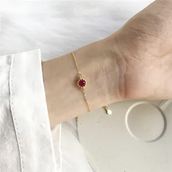 

RUIYI Real 925 Sterling Silver Women Niche 18K Gold Cute Bracelets Female Red Zircon Crown Charm Bracelets Girls Fashion Jewelry