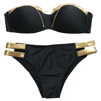 

Black Bandage Swimsuit Bikini Push Up Swimwear Women Bikinis Plus Size Beachwear Shiny Gold Beachwear
