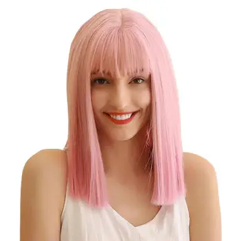 

European and American chemical fiber pink bobo wig with bangs