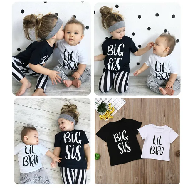Little Brother Big Sister Twins Matching Outfit Tops Kids Baby Girl Boy Casual T-shirt Summer Short Sleeve Cute Shirt Clothes 1