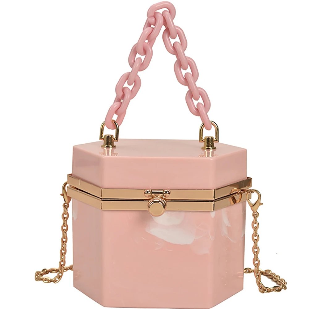 2021 Women Acrylic Box Bags Female Beaded Handbags Chain Evening Bag Luxury Designer Shoulder Packages For Ladies   High Quality