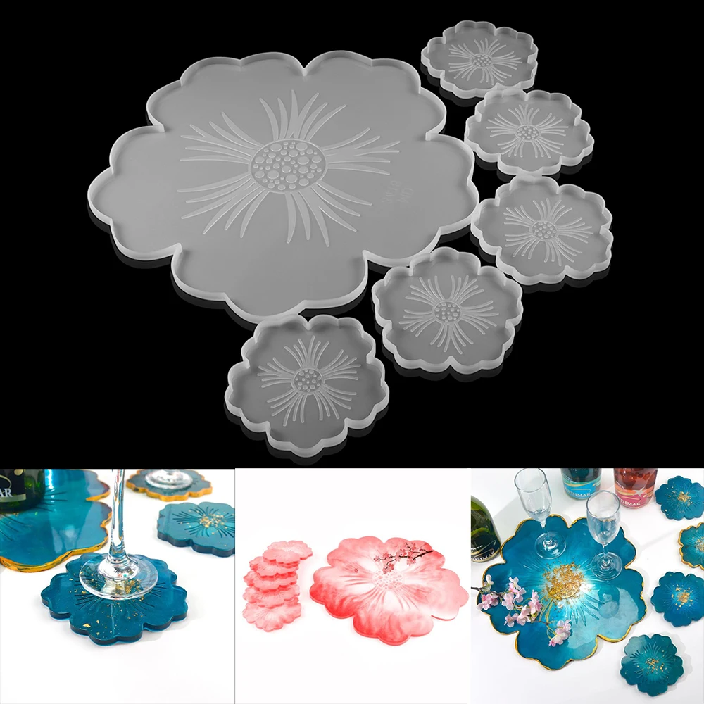 Flower Crystal Casting Coaster Mould Resin Tray Mold UV Epoxy Silicone Molds 