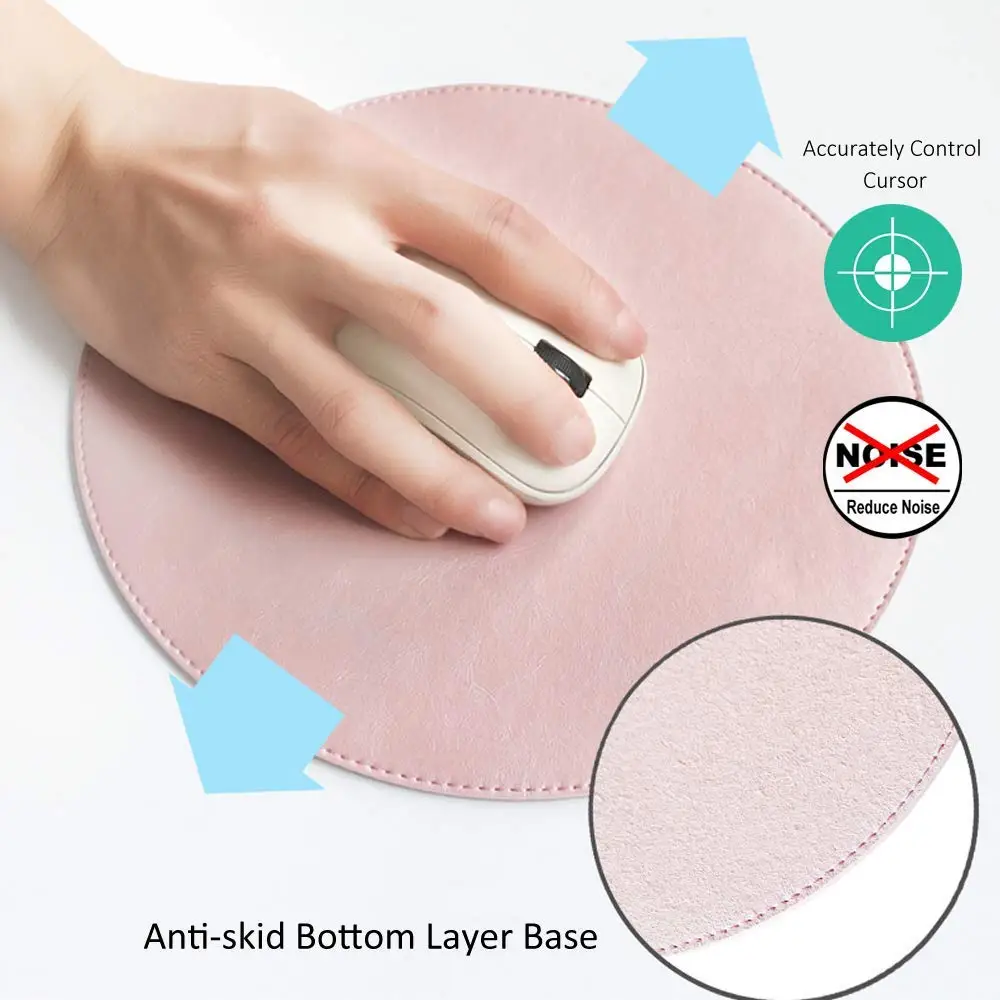 Офисный круглый премиум коврик для мышки из искусственной кожи Гладкий нескользящий бесшумный коврик для мыши microsoft