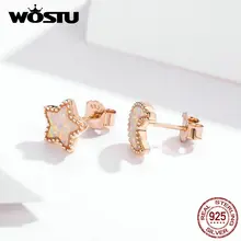 WOSTU,, 925 пробы, серебряные, звезда, луна, серьги-гвоздики для женщин, розовое золото, маленькие серьги, для свадьбы, серебро, 925, ювелирное изделие, FIE691