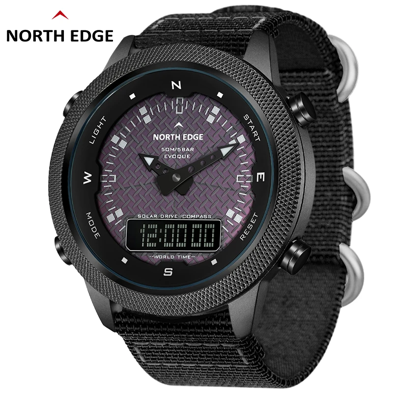 Мужские умные часы NORTH EDGE на солнечной батарее полностью металлические