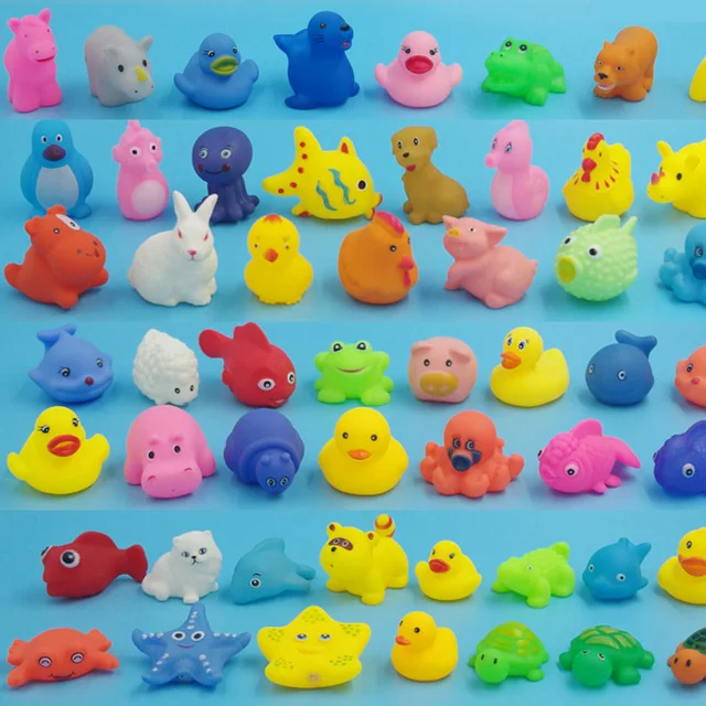 10 Pcs/Pack Cute Animals Bath Toy Colorful Soft Rubber Float Squeeze Sound Swimming Water Toy For Baby With Mesh Bag 3