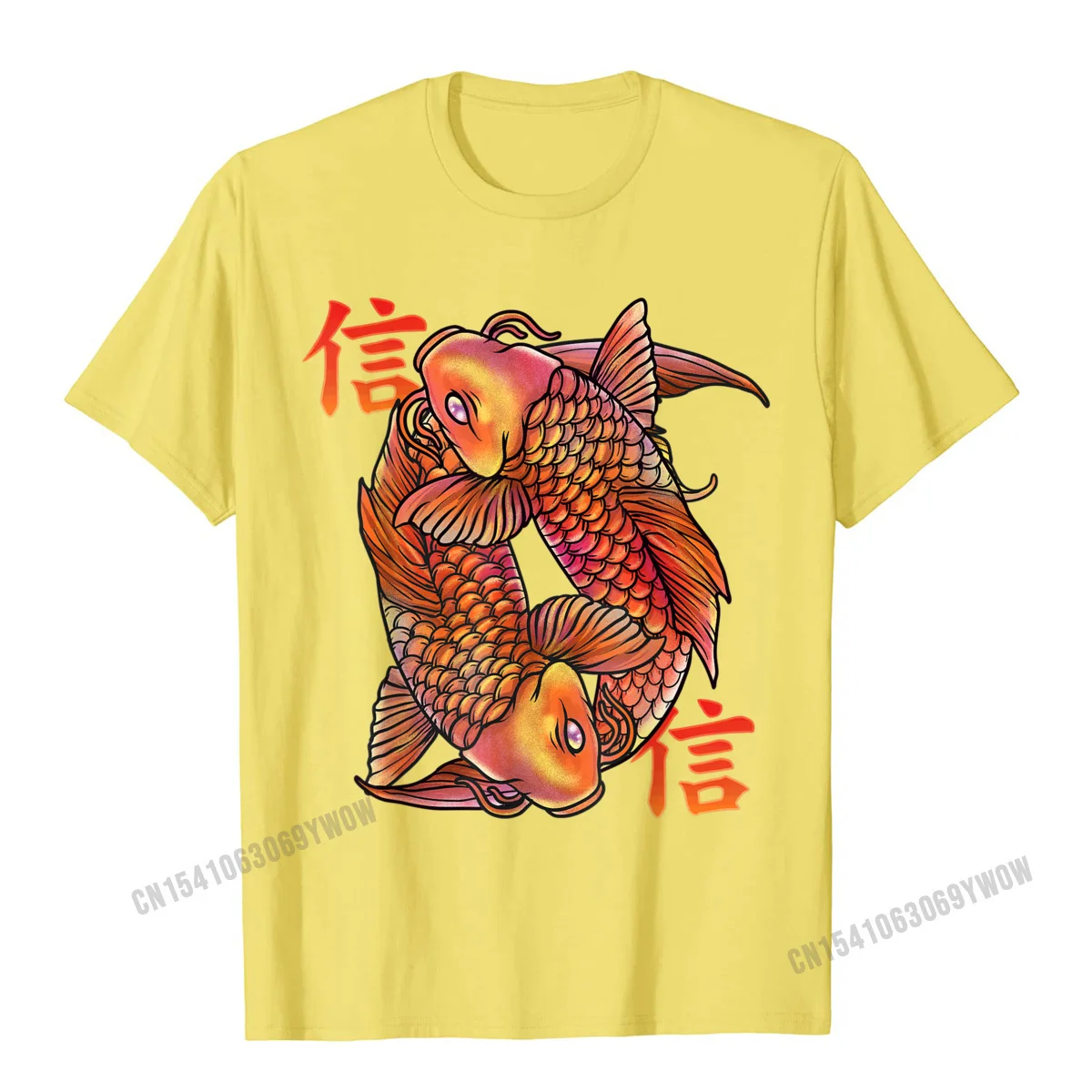 Casual Tshirts Prevailing Short Sleeve Group Cotton Crewneck Men Tops Tees Europe Tops Shirts NEW YEAR DAY Free Shipping Believe Koi Japanese Nishikigoi Fish Butterfly Carp T-Shirt__701 yellow