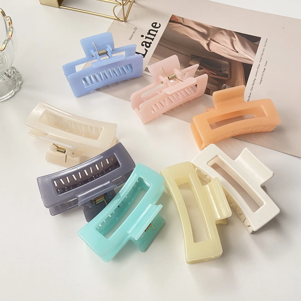 Jewelry Accessories Hair Accessory Hair Clip Hair Headdress Candy Color Rectangle Hollow Claw Hairpin Headdress Female Acrylic Geometric Solid Color Large Hairpin Hair Accessories