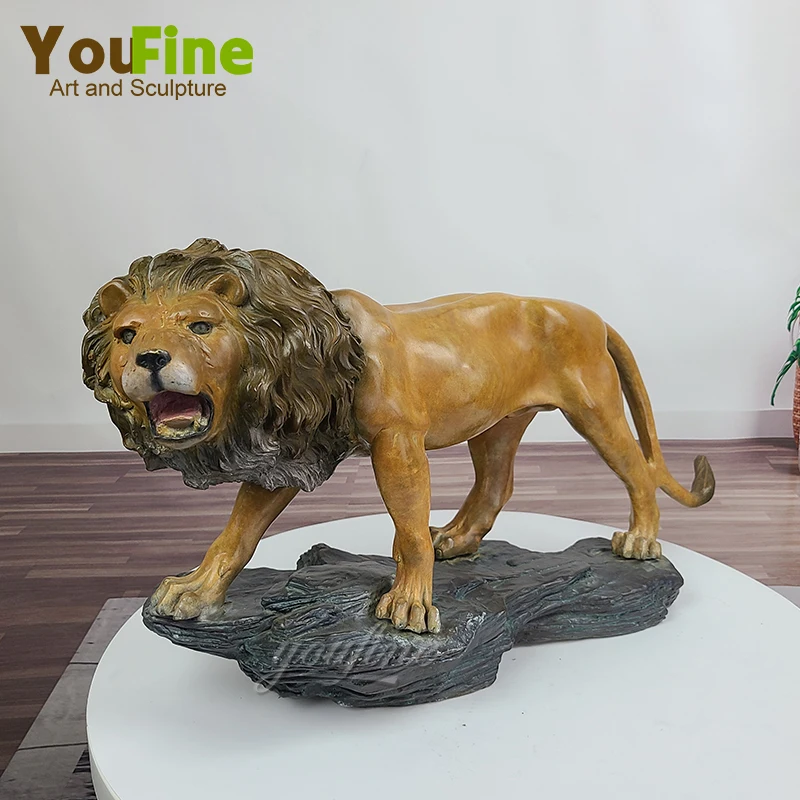 

24.4" Bronze Lion Statues Bronze Lion Sculpture Animal Sculpture Bronze Finish For Garden Home Office Decoration Ornament