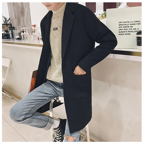 Autumn Winter Warm Fashion Loose Casual Wool Blend Mens Coat Korean Style Solid Color Man Jacket Pockets Korean Male Coat
