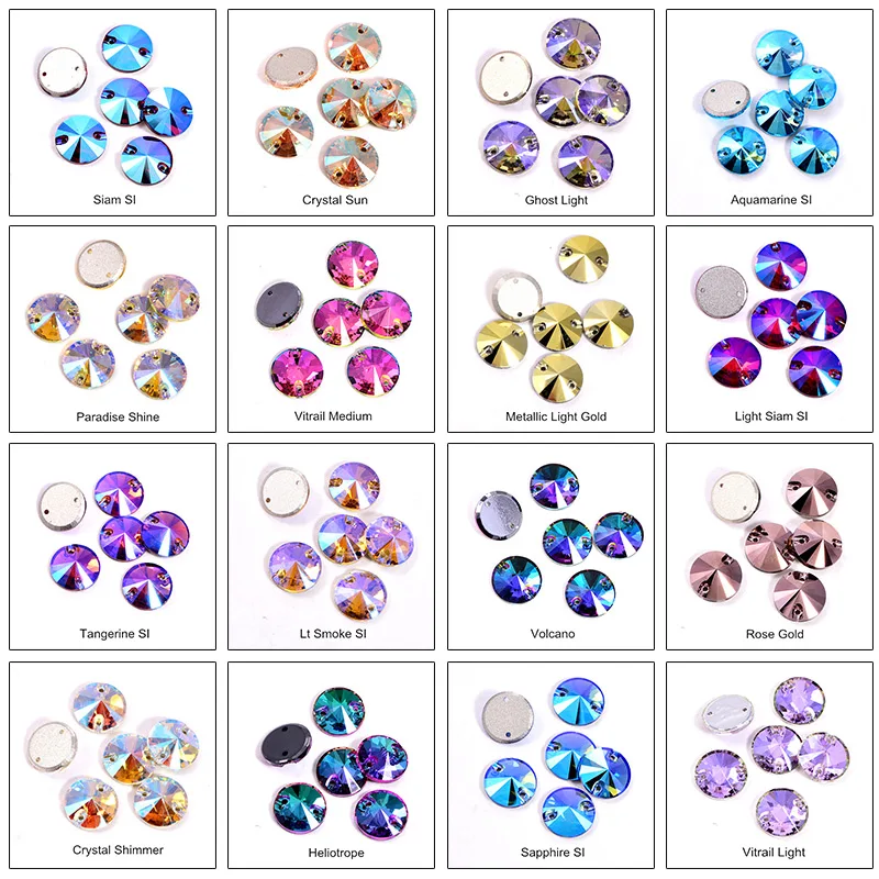 40pcs AAAAA Quality 12mm Round Rivoli Glass Sew On Rhinestones Flatback Crystal Sewing Strass for DIY Wedding Dress B1248