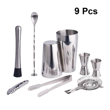 

1 Set of 9pcs 700ml Cocktail Shaker Set Stainless Steel Barware Set Shaker Set for Pub Bar