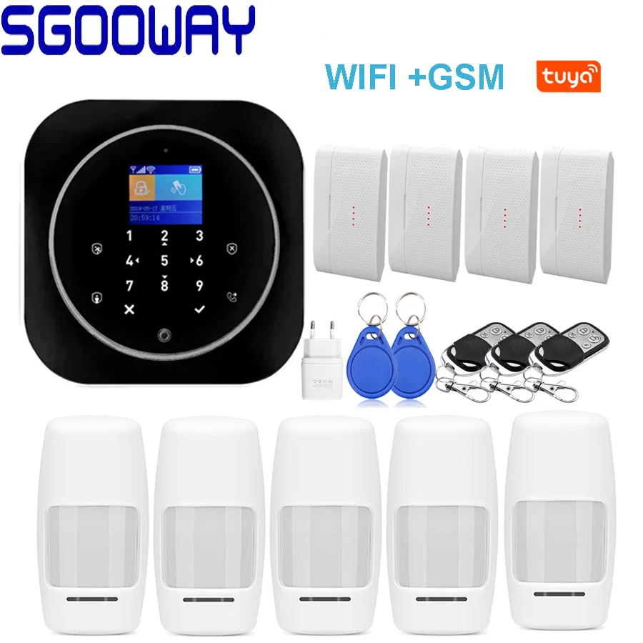 Sgooway фабрика сенсорной клавиатурой wi-fi GSM домашняя охранная беспроводная сигнализация Tuya детектор движения приложение контроль пожарный дым - Цвет: Set H