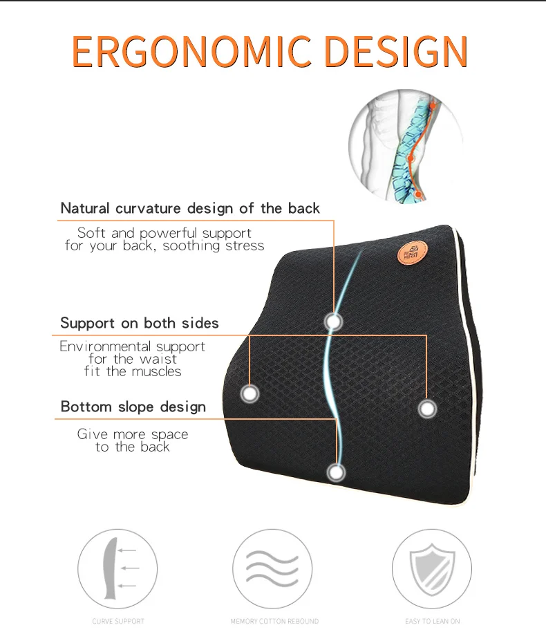 Пена памяти Автомобильная поддержка спины Массажная поддержка для поясницы Подушка эргономичная поясная подушка для шеи Подушка для сиденья авто офисное кресло