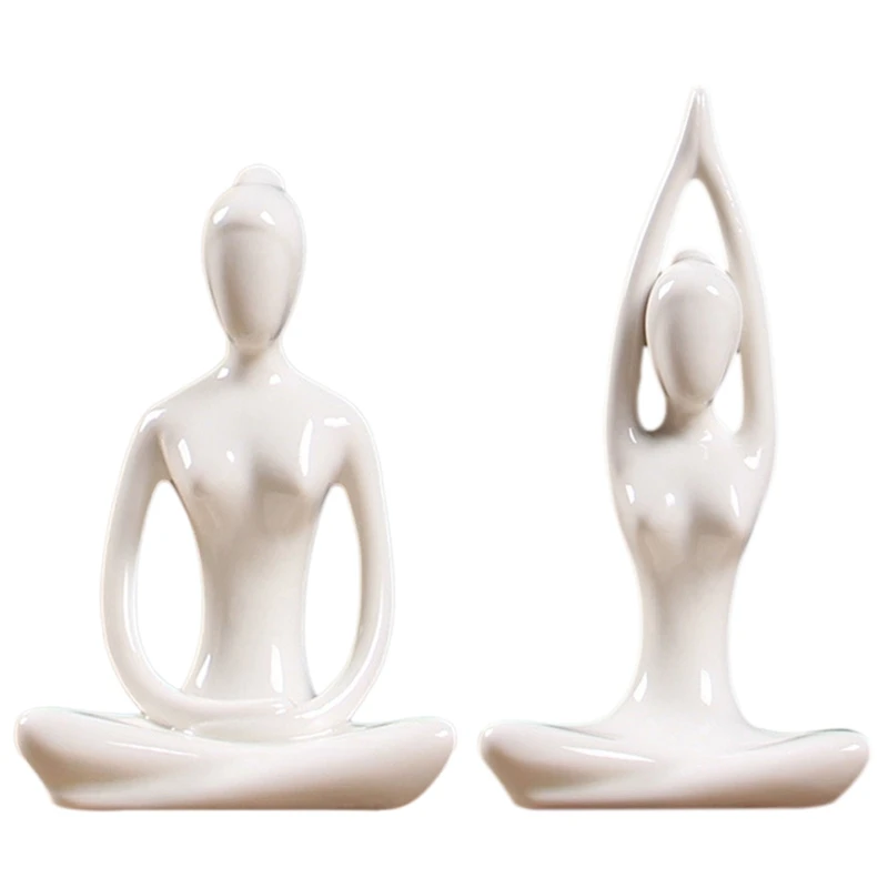Abstract Art Ceramic Yoga Poses Figurine Porcelain Yoga Lady Figure Statue V5T2 