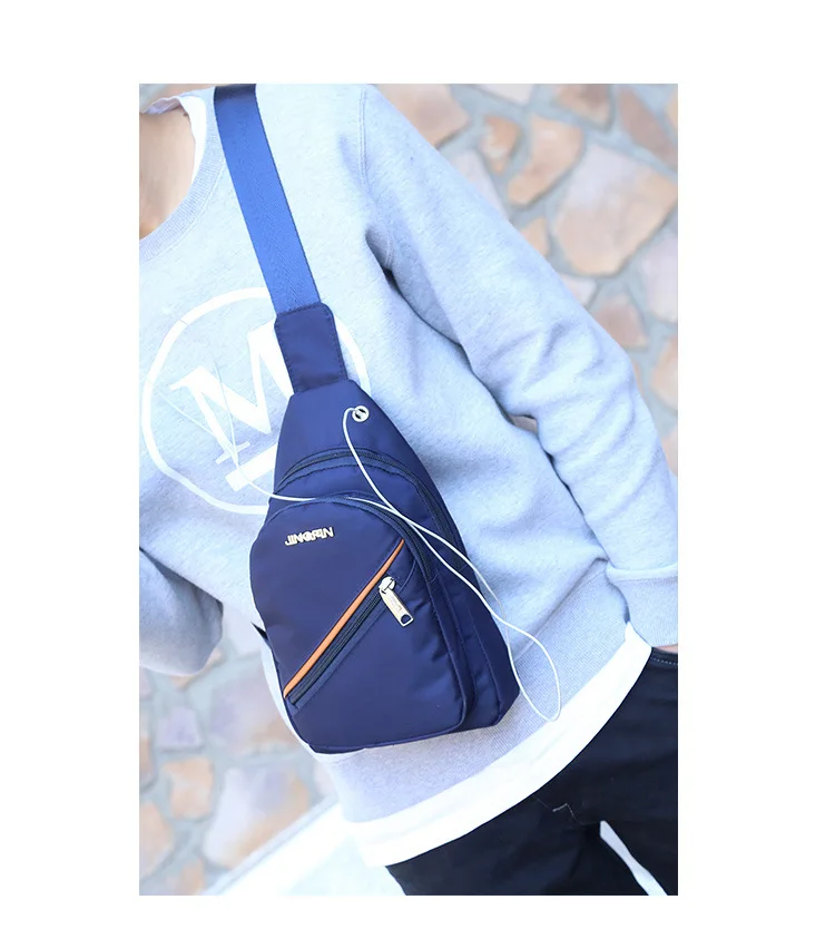 

2019 Spring And Summer New Style Korean-style Simple-Style Chest Bag Waterproof Nylon Bag Trendy Bag Sports Headphone Jack Men's