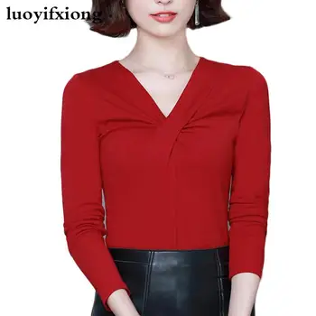 

Fashion Women Blouses Long Sleeve V-neck Tie Sexy Slim Blouse Women Shirts Spring Autumn Plus Size Ladies Tops Blusas Mujer