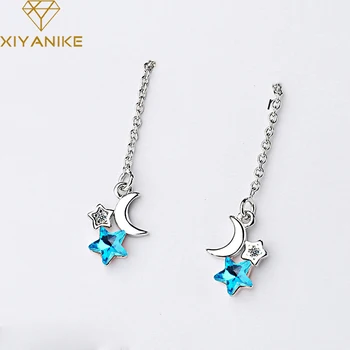 

XIYANIKE 925 Sterling Silver New Fashion Long Wave Tassel Earrings for Women Wedding Couple Blue Star Geometric Handmade Jewelry