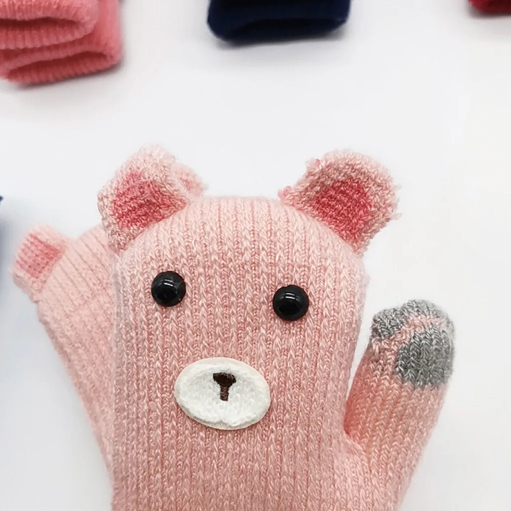 ARLONEET/Детские перчатки с рисунком медведя из мультфильма; зимние теплые плотные перчатки; вязаные детские повязки на голову для девочек и мальчиков; варежки; перчатки