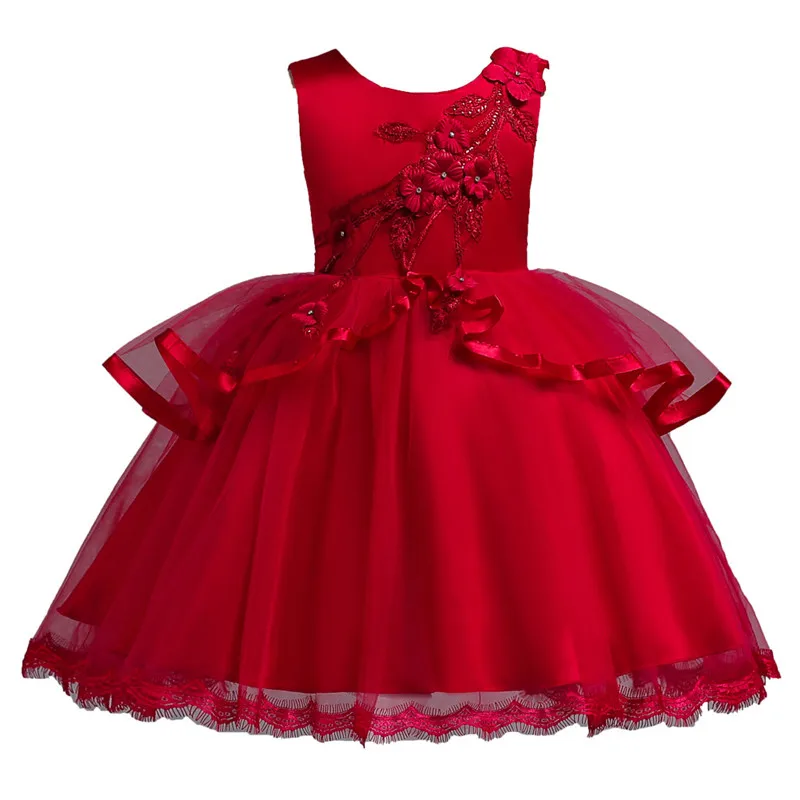Новинка; платье с вышитыми цветами для девочек; праздничное платье; одежда для детей; платье-пачка для дня рождения и свадьбы; От 2 до 10 лет Одежда для маленьких девочек - Цвет: Jujube red