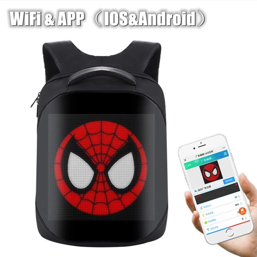 Latest Wifi(IOS&Android APP) Innovative Backpack with LED Display Screen Backpack Waterproof for Walking Outdoor Advertising