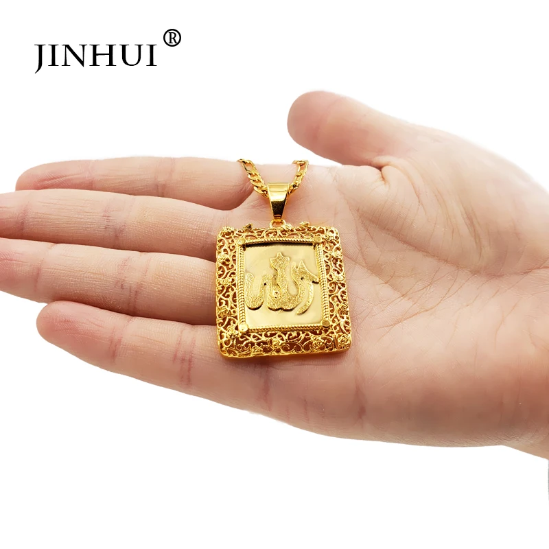 Модные новые женские квадратные ожерелья JINHUI золотого цвета Кулон 45 см цепочка