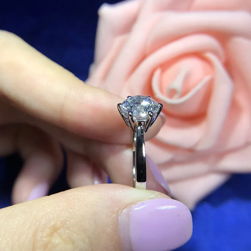 Настоящее натуральное Муассанит 2ct карат Кольца для женщин обручальное S925 Серебряное кольцо с покрытием PT950 D Цвет VVS1 ясность невесты ювелирные изделия