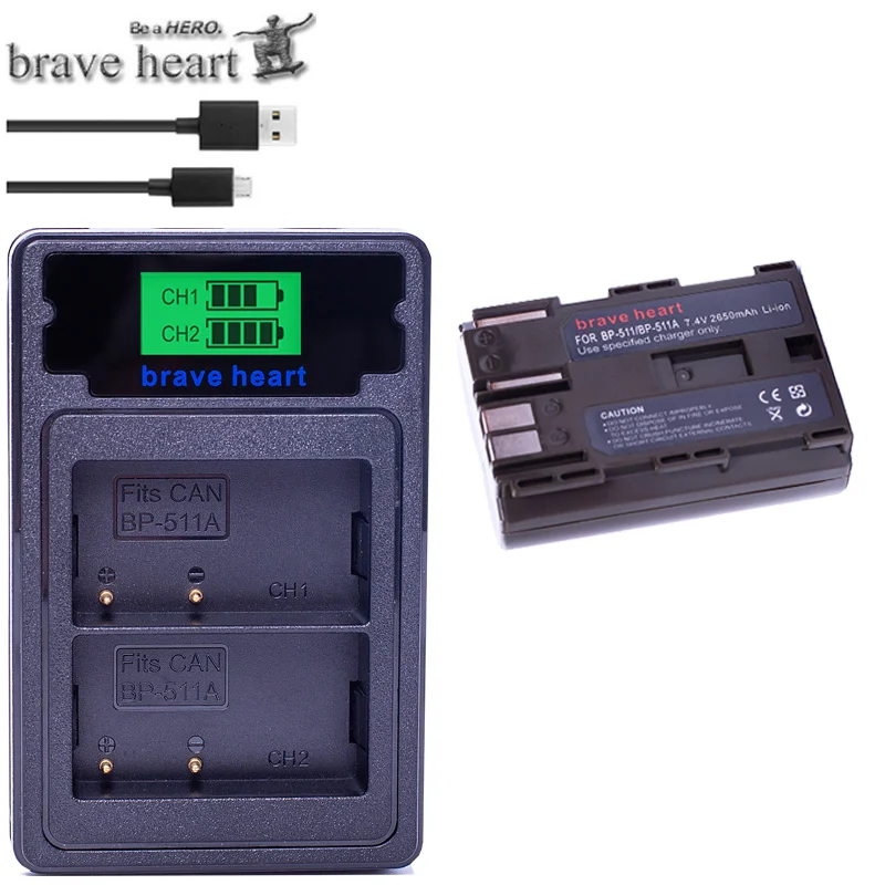 BP-511A BP-511 BP 511 BP511 Li-Ion Батарея+ type-c двойной Зарядное устройство для Canon BP-511 G6 G5 G3 G2 G1 EOS 300D 50D 40D 30D 20D 5D