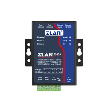 

Dual Serial port RS232 RS485 RS422 to Ethernet RJ45 Converter device server ZLAN5243A support Modbus TCP RTU