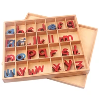 Montessori Language Wood 5 Sets Small Movable Alphabet Red & Blue with Mat for Small Movable Alphabets Toys Education Preschool 2