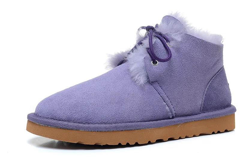 New Fashion Genuine Sheepskin Leather Woman Boots Natural Fur Snow Boots Warm Wool Ankle Boots Winter Boots Shoes - Цвет: Purple